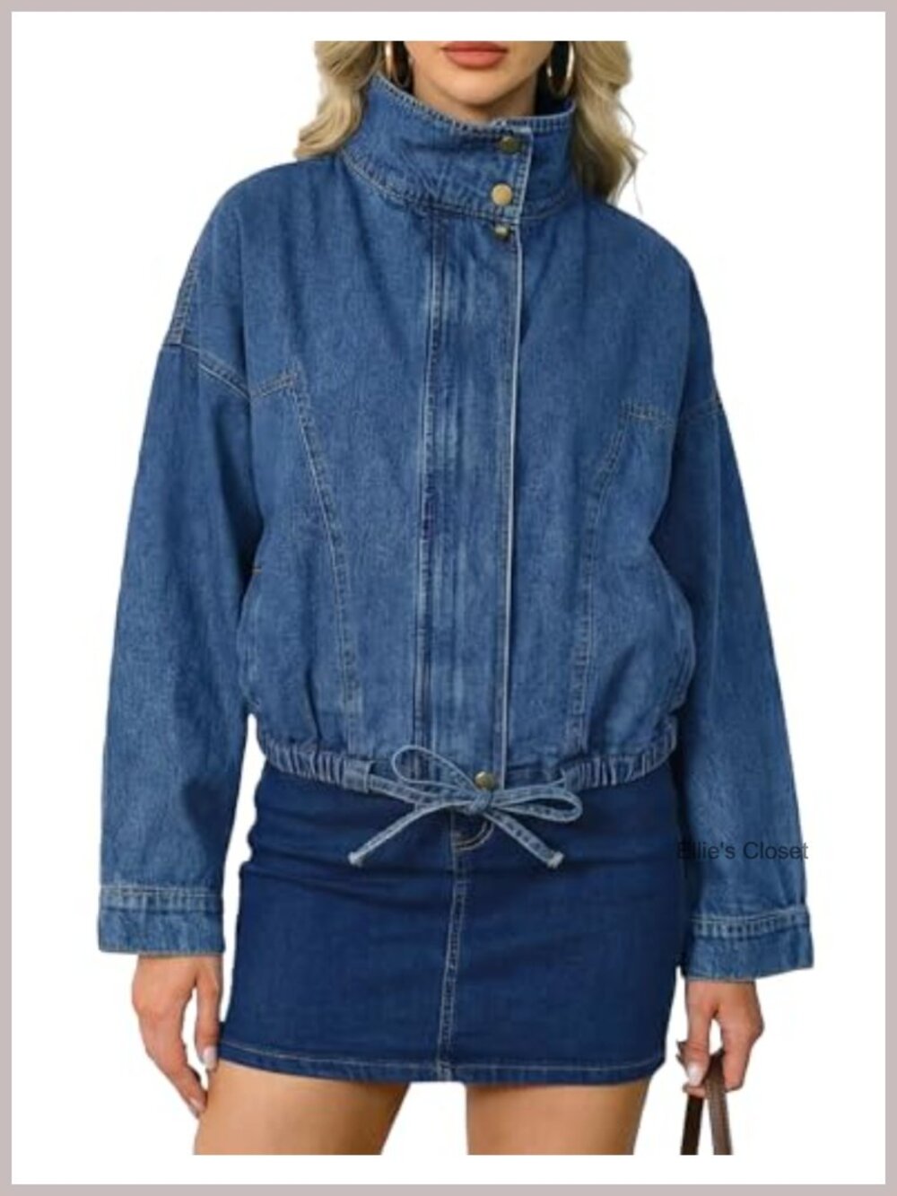 Oversized Denim Bomber Jacket Women Zip Up Jean Coat Relaxed Fit